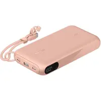 Belkin BoostCharge - Power bank - med display - 20000 mAh - 20 Watt - PD - 3 utdatakontakter (2 x USB-C, USB) - på kabel: USB-C - rosa