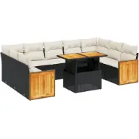 vidaXL Loungegrupp 10 delar med svarta dynor konstrotting