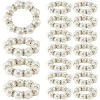 Torribaly 30st Pärlservettringar Imitation Pearl Beaded Rhinestone Servettringhållare Servettringar Serviettservettringar