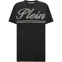 Philipp Plein Open Back T-Shirt Dress Strass Signature Signature