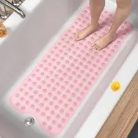 HaiKouLiJinHaiKeJiYouXianGongSi Extra Lång Halkfri Badkarsmatta Med Dräneringshål Och Sugkoppar Halkfri Badkarsmatta Transparent Pink flerfärgad