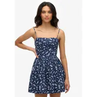 Superdry för kvinnor. W8011971A Cami-klänning marinblå (M), Casual, Bomull, Ärmlös / Hängselbyxor, Marino