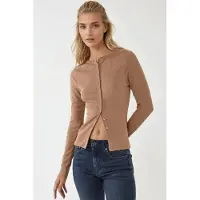Hiccups for Kids Texturerad Stickad Slim Fit Blus med Långa Ämar och Knappar