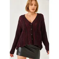 Bianco Randig ribbad stickad cardigan med V-hals