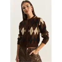Bianco Tjock Jacquardstickad Cardigan med Knappar