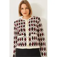 Bianco Jacquardstickad cardigan med fickor