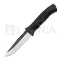 Rokka Korpisoturi kniv, black, leather sheath