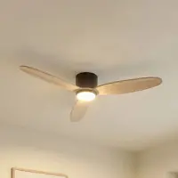 LUCANDE Lignia LED-takfläkt, svart/trä, CCT, dimbar, Ø 132 cm, DC – , Lignia, dimbara, Trä, Vardagsrum, Trä, Skandinavisk