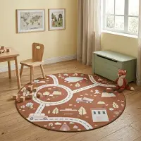 Little Olly Rund lekmatta | Rocky Ride terrakotta hos Volero | Ø 120 cm | Polyester | Figurer/Karaktärer | Rund | Plattvävd
