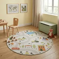Little Olly Rund lekmatta | Rocky Ride grå hos Volero | Ø 120 cm | Polyester | Figurer/Karaktärer | Rund | Plattvävd