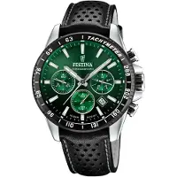 Festina Timeless Kronograf Läderarmband Grön Urtavla Kvarts F20561-5 100M Herrklocka grön