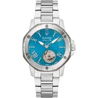 Bulova Marine Star Rostfritt Stål Open Heart Blå Urtavla Automatisk 98L317 100M Damklocka blå