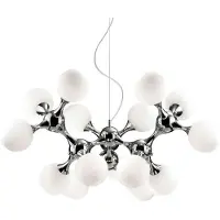 Ideal Lux Glas pendellampa Nodi Bianco, dimbar, Förkromad / silver, Vardagsrum / matsal, Metall, Modern, Pendellampa