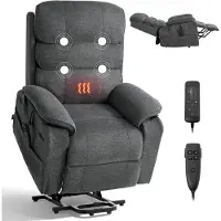 Vevor Ellyftstol, Dubbelmotor, Mellanstor elektrisk lyftstol med värme och massage för äldre, Steglös positionsjustering, Chenilletyg, Fjärrkontroll, Med Sidofickor, Mörkgrå