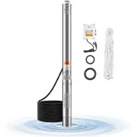 Vevor djupbrunnspump, dränkbar pump, 550 W uteffekt, 230 V, 65 l/min flöde, 210 fot tryck, med 65,62 fot sladd, extern kontrollbox, vattenpump i rostfritt stål, för industriell bevattning och hemmabru