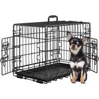 24.Se Hopfällbar hundbur med 2 dörrar - Svart / hundbur transportbur / metallbur för hund