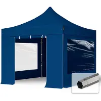 TOOLPORT 3x3 m snabbtält, Premium stål, med sidodelar (panoramafönster), blå