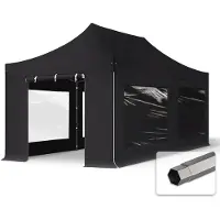 TOOLPORT 3x6 m snabbtält PVC med sidodelar (panoramafönster), stål Premium, svart