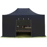 TOOLPORT 3x4,5 m snabbtält, Premium stål, med sidodelar, svart