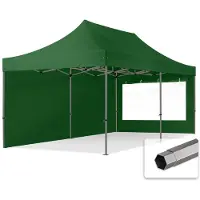 TOOLPORT 3x6 m snabbtält, Premium stål, med sidodelar (panoramafönster), mörkgrön