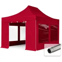TOOLPORT 3x4,5 m snabbtält, Premium stål, med sidodelar (panoramafönster), röd