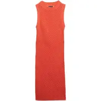 Superdry för kvinnor. W8011870A Virkad Chevron klänning i corall (S), Casual, Bomull, Ärmlös / Hängselbyxor, Korall