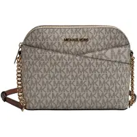 Michael Kors Dam Jet Set Travel Medium Läder X Cross Dome Crossbody Väska (Vanilj Signatur/Guld)