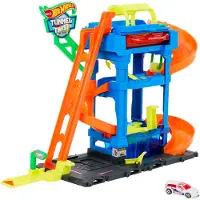 Hot Wheels Stadsleksaksbilbana Med Biltvättunnel Och Kurvor