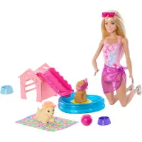 Barbie Dockset - 30 cm - Valp Pool Party Aloha Blond - - One Size - Docka