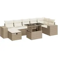 vidaXL Soffgrupp för trädgården med dynor 5 delar beige konstrotting