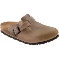 Birkenstock för män. 1019484 Lädertofflor Boston Soft (Smal passform) beige (45), Hud, Karta, Ingen, Casual