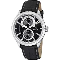 Festina Retro Läderrem Multifunktion Svart Urtavla Quartz F16573-3 herrklocka svart