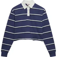 Superdry för kvinnor. W6012175A Stripe Rugby marinblå polotröja (M), Casual, Bomull, Lång ärm, Marino