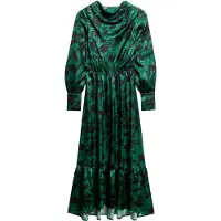 Superdry för kvinnor. W8011790A Lång grön jacquardklänning med omvikt krage (M), Casual, Viskos, Lång ärm