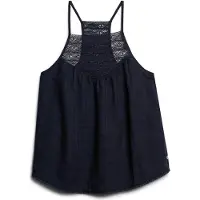 Superdry för kvinnor. W6011860A Linne med spets i marinblå färg (S), Casual, Viskos, Ärmlös / Hängselbyxor, Marino