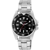 Alain Miller Herrklocka 39 mm med svart urtavla och stållänk – Silver/svart