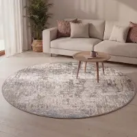 FRAAI Rund tvättbar matta | Misha Grunge Crème/Grå hos Volero | Ø 140cm | Polyester | Blandat | Rund | Låg lugg