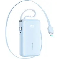 JOYROOM JR-PR2L 10 000 mAh 35 W powerbank med utdragbar USB-C-kabel & Lightning-snodd – blå