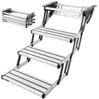 Vevor Husbilstrappsteg, 3 steg, 200 kg lastkapacitet, manuellt infällbar husbilstrappa, teleskopiska hopfällbara husbilstrappsteg i aluminiumlegering, halkfri instegstrappa i stålram för husbil, husbi