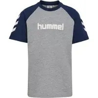 Hummel T-shirt - hmlJR Logo - Gråmelerad/Dress Blues - - 5-6 år (110-116) - T-shirt