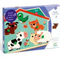 Djeco Pussel m. Ljud - 5 Bitar - Trä - Ouaf Woof - - One Size - Pussel