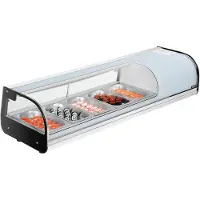 Vevor Sushi-kylskåp med kylskåp, 52 liters kommersiell sushilåda, bänkmonter med 5 bänkskivor, böjt glas, LED-belysning och digital temperaturkontroll, för sushibardisk, restaurang, butik