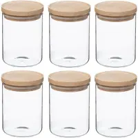 Wellhome Set Med Glas-och Träburkar 600ml 6 Enheter
