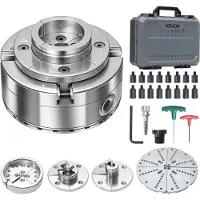 Vevor 4-tums träsvarvchuck, 4-käftar, självcentrerande träsvarvchucksats med 1" x 8TPI-gänga och adapter, 5 st käftar runda/platta/steg/stift, bärväska, förnicklad finish, för träbearbetningssvarv