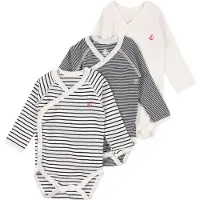 Petit Bateau Omlottbody l/ä - 3-pack - Blå/Vit Randig - - 50 - Body L/Ä
