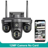 LS VISION 6K 12MP WiFi IP-kamera Utomhus Trippellins Tre Skärmar 10X Zoom Panoramavy PTZ Säkerhetskamera Rörelsedetektering 8MP Videoövervakning 12MP Camera