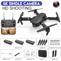 Prisma 2023 Ny E88 RC Mini Drone 4K vidvinkel enkel/dubbel kamera Optisk flödespositionering WiFi FPV Helikopter Fällbar Selfie Quadcopter Leksakspresent single camera 3 battery svart
