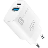 Cellularline USB-laddare 20 W USB-A, USB-C Power Delivery Vit Vägguttag Snabbladdare, USB Power Delivery (USB-PD)