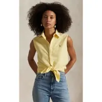 Ralph Lauren för kvinnor. 211968896004 Ärmlös skjorta gul (S), Casual, Bomull, Ärmlös / Hängselbyxor