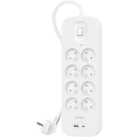 Belkin Connect - Överspänningsskydd - med USB-C- och USB-A-portar - utgångskontakter: 8 - 2 m sladd
